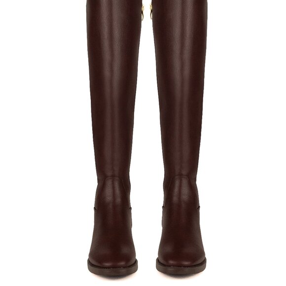 Stylish Modern Fashion Stretchy Leather Knee High Brown Riding Flat Boots - Picture 6 of 9